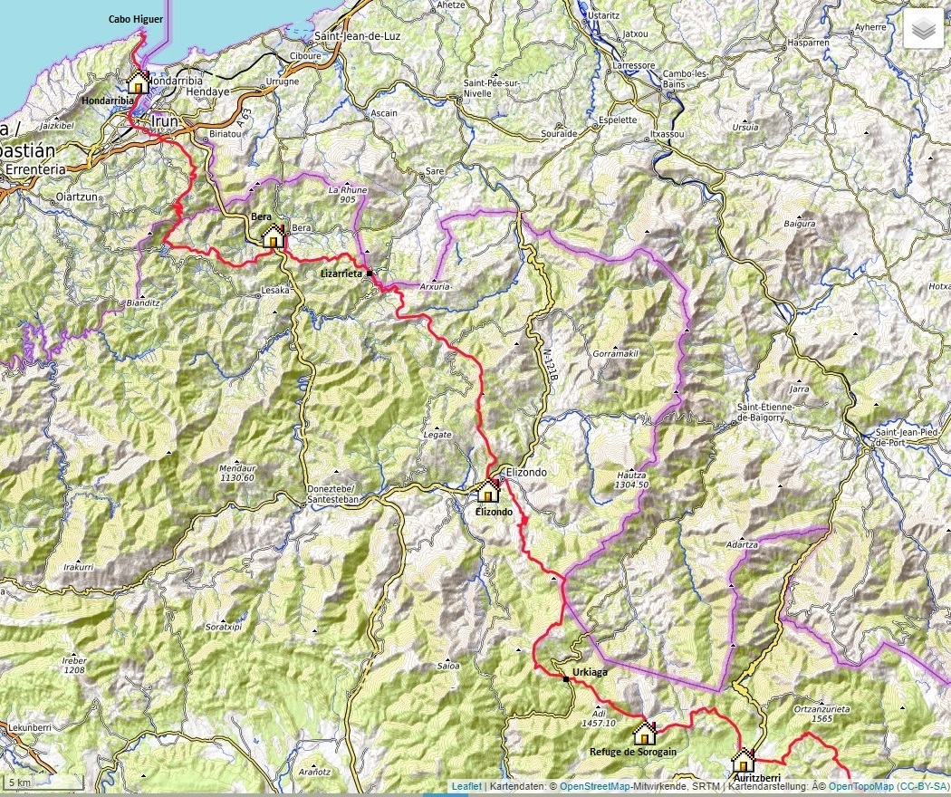 le tracé du GR11 aux portes de  Garazi Baïgorri